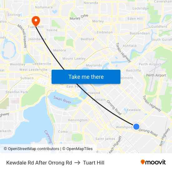 Kewdale Rd After Orrong Rd to Tuart Hill map