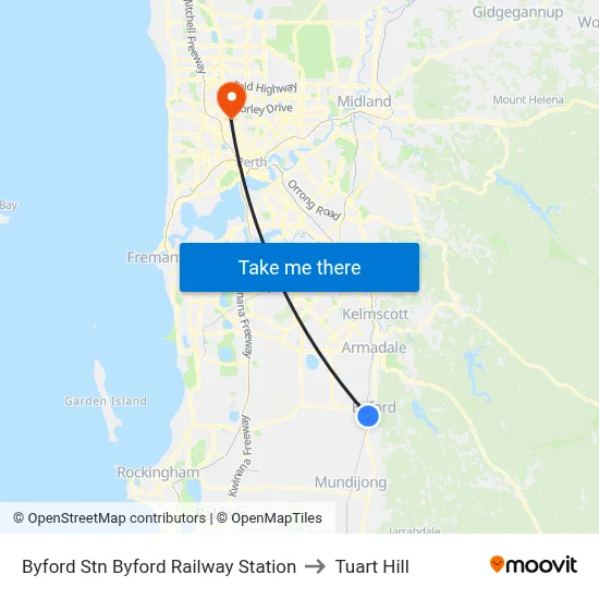 Byford Stn Byford Railway Station to Tuart Hill map