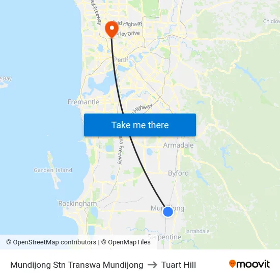 Mundijong Stn Transwa Mundijong to Tuart Hill map