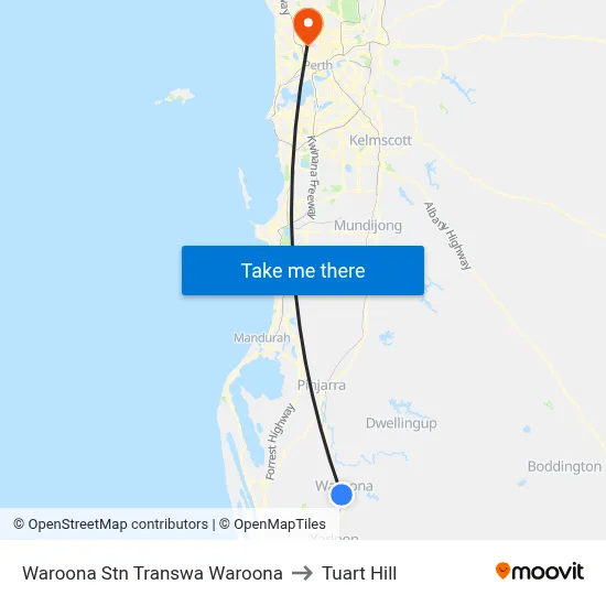 Waroona Stn Transwa Waroona to Tuart Hill map
