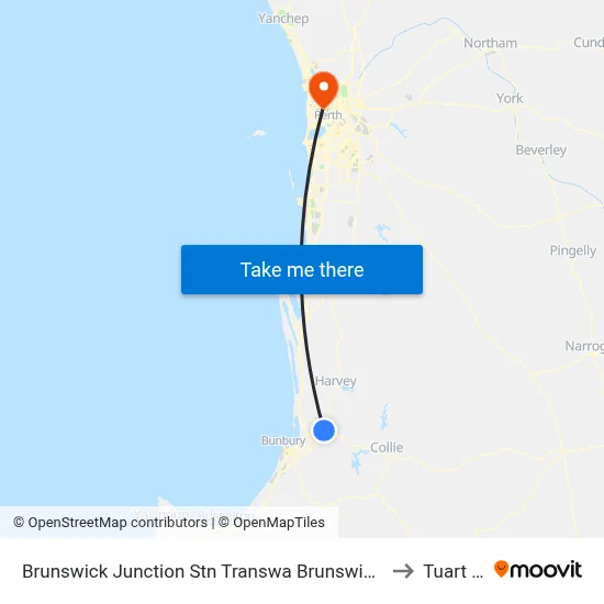 Brunswick Junction Stn Transwa Brunswick Junction to Tuart Hill map