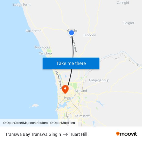 Transwa Bay Transwa Gingin to Tuart Hill map