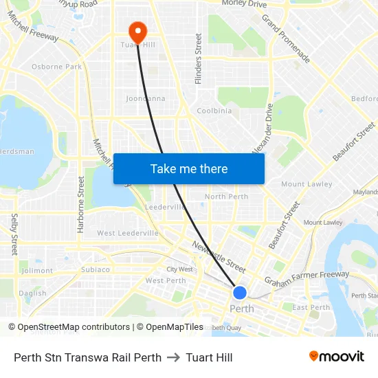 Perth Stn Transwa Rail Perth to Tuart Hill map