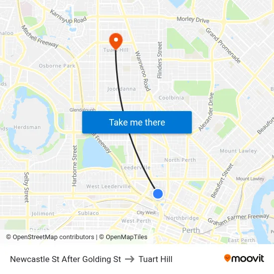 Newcastle St After Golding St to Tuart Hill map