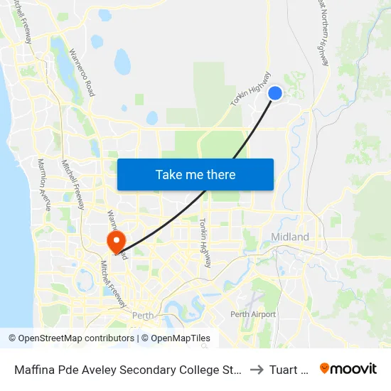 Maffina Pde Aveley Secondary College Stand 3 to Tuart Hill map