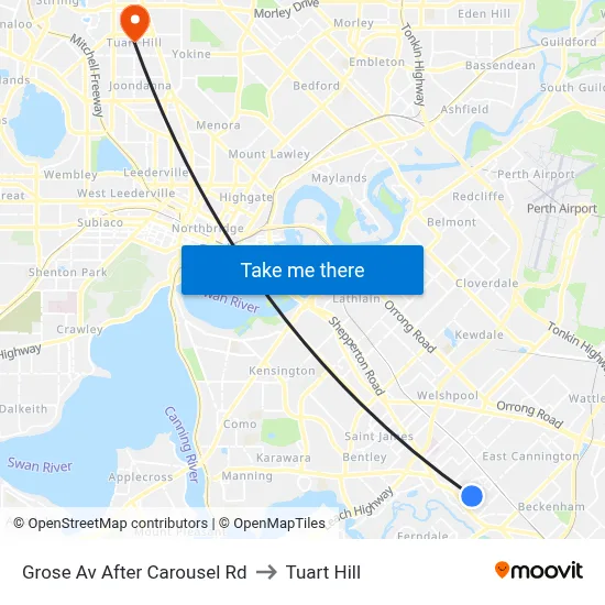Grose Av After Carousel Rd to Tuart Hill map