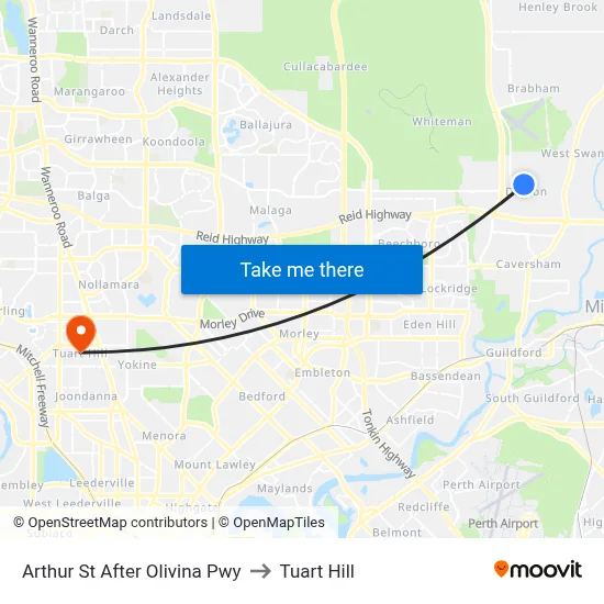 Arthur St After Olivina Pwy to Tuart Hill map