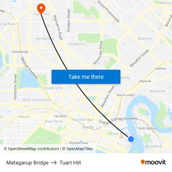 Matagarup Bridge to Tuart Hill map