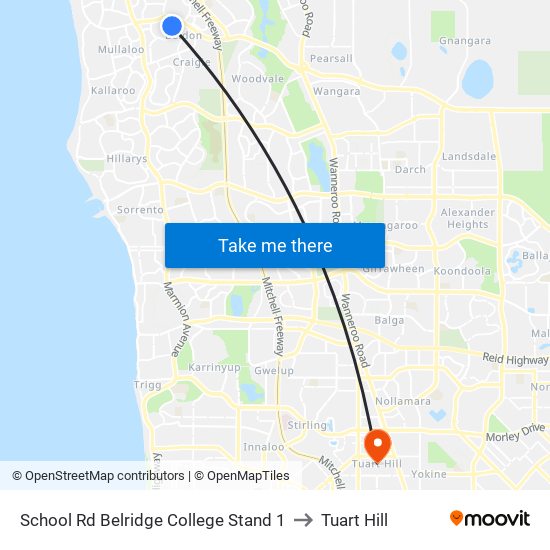 School Rd Belridge College Stand 1 to Tuart Hill map