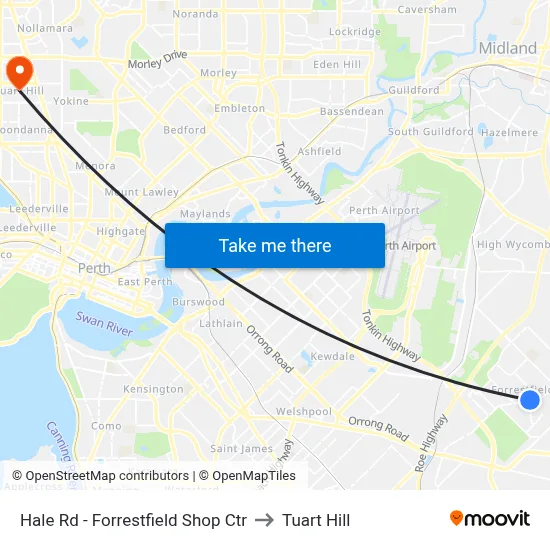 Hale Rd - Forrestfield Shop Ctr to Tuart Hill map