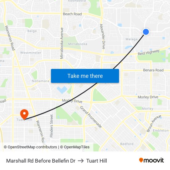 Marshall Rd Before Bellefin Dr to Tuart Hill map