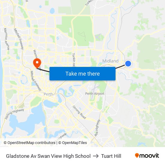 Gladstone Av Swan View High School to Tuart Hill map