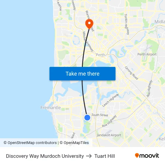 Discovery Way Murdoch University to Tuart Hill map