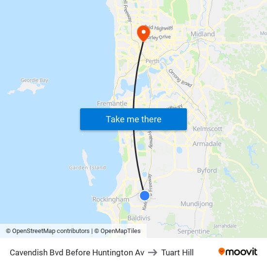 Cavendish Bvd Before Huntington Av to Tuart Hill map