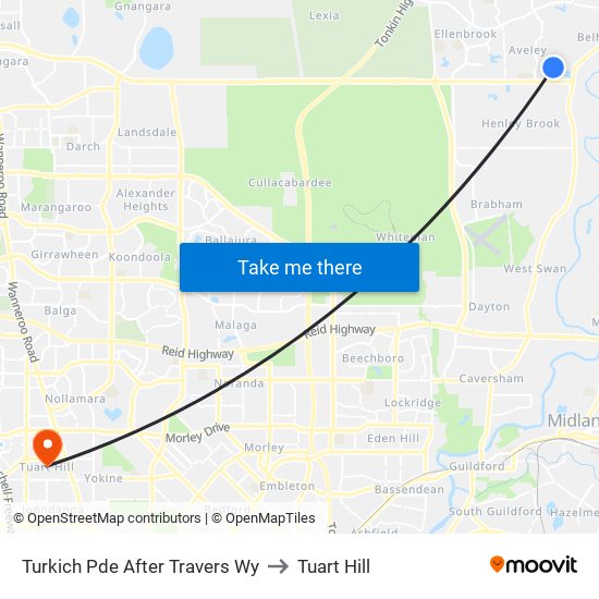 Turkich Pde After Travers Wy to Tuart Hill map