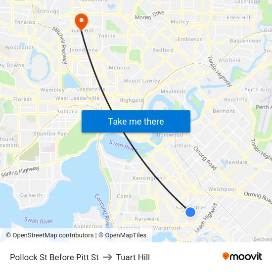 Pollock St Before Pitt St to Tuart Hill map