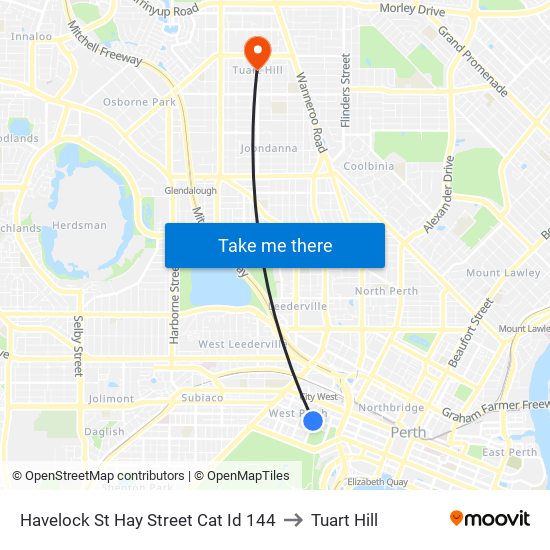 Havelock St Hay Street Cat Id 144 to Tuart Hill map