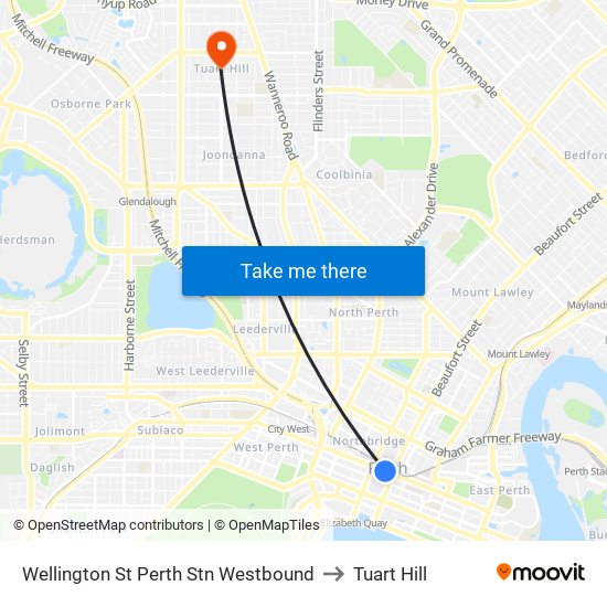 Wellington St Perth Stn Westbound to Tuart Hill map