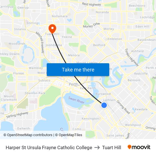 Harper St Ursula Frayne Catholic College to Tuart Hill map