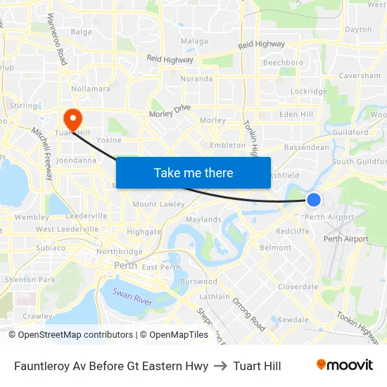 Fauntleroy Av Before Gt Eastern Hwy to Tuart Hill map