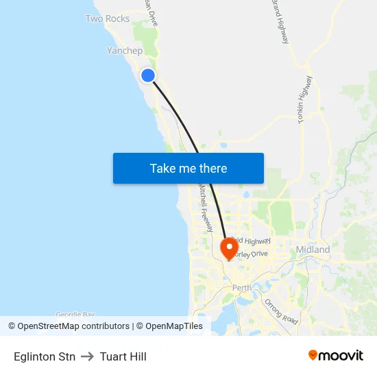 Eglinton Stn to Tuart Hill map