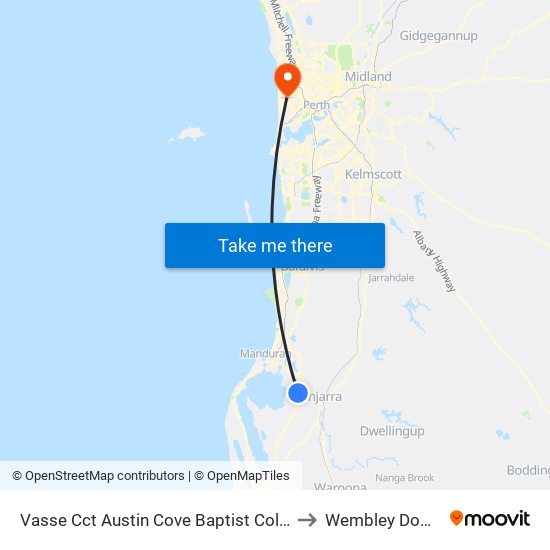 Vasse Cct Austin Cove Baptist College to Wembley Downs map