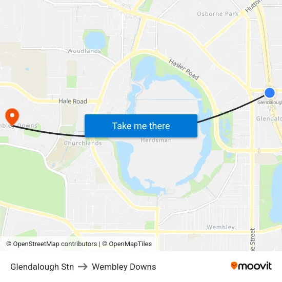 Glendalough Stn to Wembley Downs map