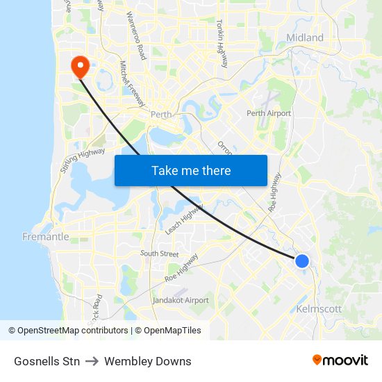 Gosnells Stn to Wembley Downs map