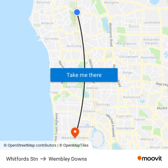 Whitfords Stn to Wembley Downs map