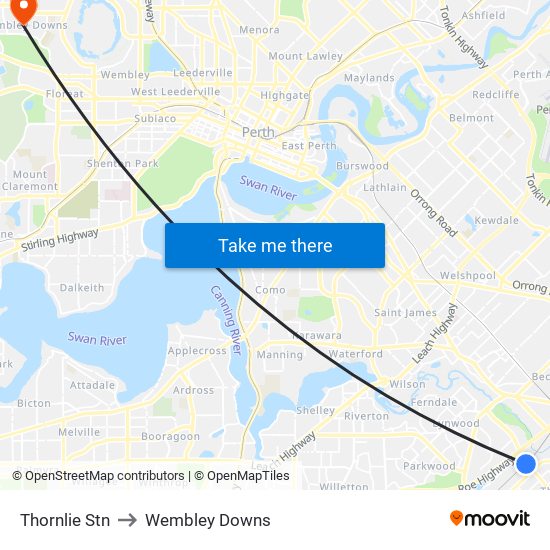 Thornlie Stn to Wembley Downs map