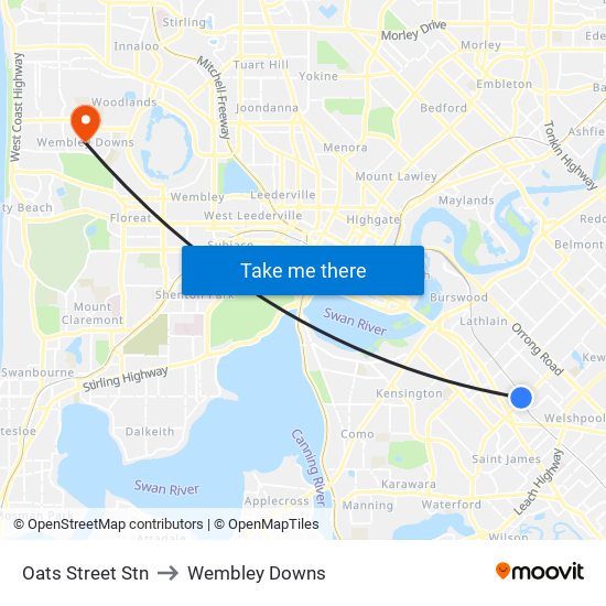 Oats Street Stn to Wembley Downs map