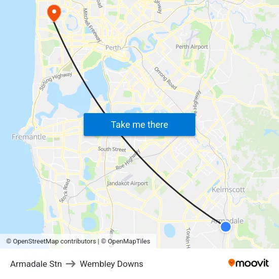 Armadale Stn to Wembley Downs map