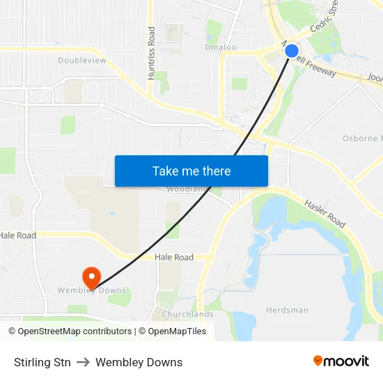 Stirling Stn to Wembley Downs map