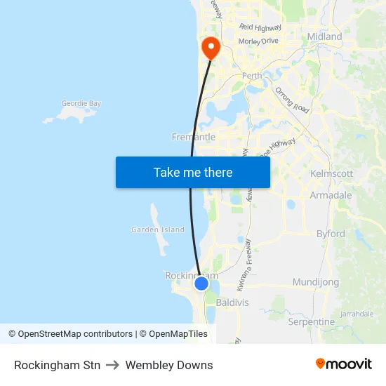 Rockingham Stn to Wembley Downs map