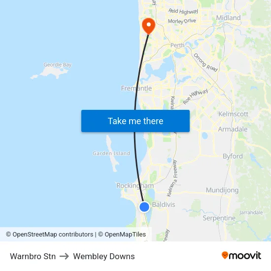 Warnbro Stn to Wembley Downs map