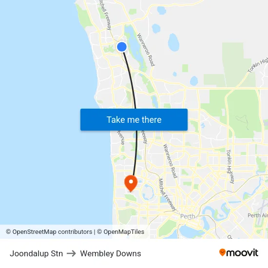 Joondalup Stn to Wembley Downs map