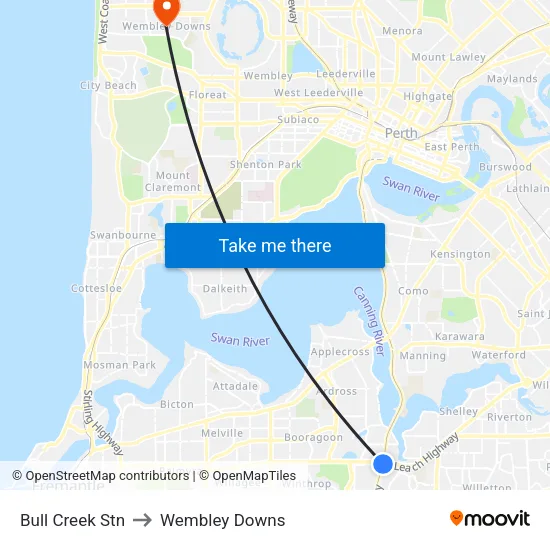 Bull Creek Stn to Wembley Downs map