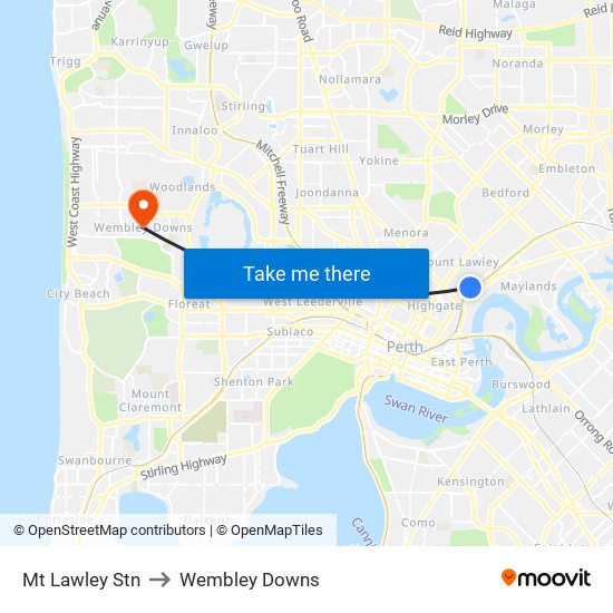 Mt Lawley Stn to Wembley Downs map