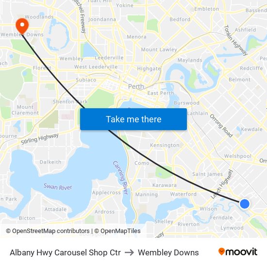 Albany Hwy Carousel Shop Ctr to Wembley Downs map