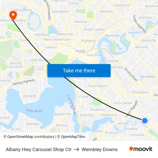Albany Hwy Carousel Shop Ctr to Wembley Downs map