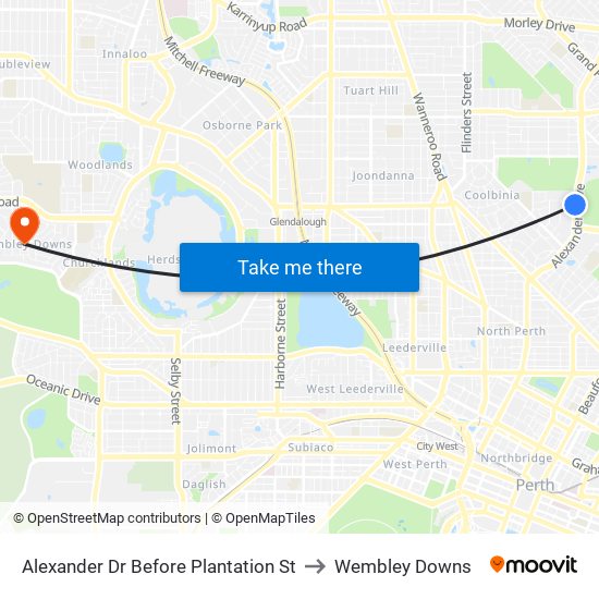 Alexander Dr Before Plantation St to Wembley Downs map