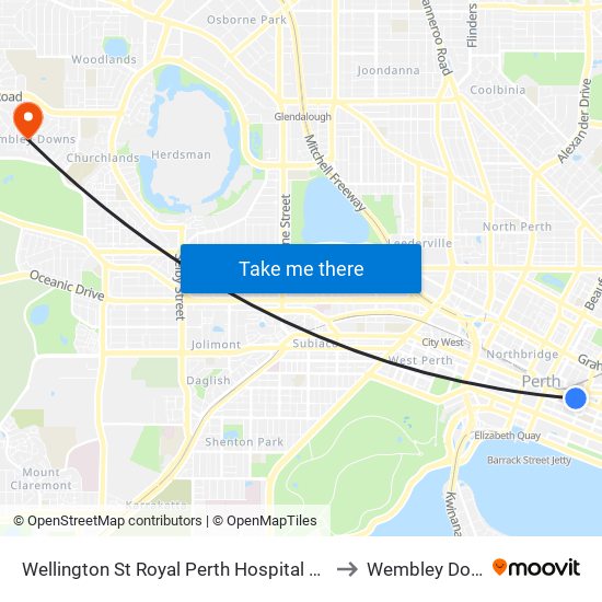 Wellington St Royal Perth Hospital Cat Id 69 to Wembley Downs map