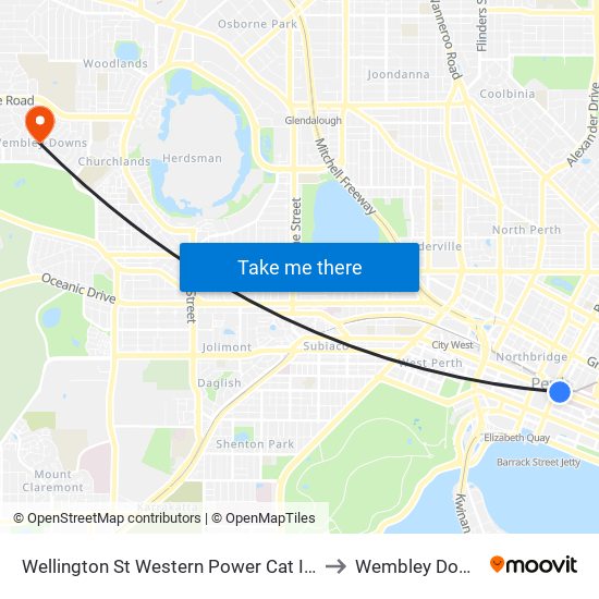 Wellington St Western Power Cat Id 57 to Wembley Downs map