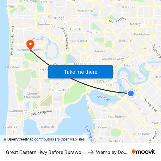 Great Eastern Hwy Before Burswood Rd to Wembley Downs map