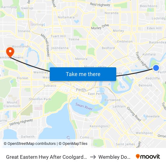 Great Eastern Hwy After Coolgardie Av to Wembley Downs map