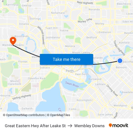 Great Eastern Hwy After Leake St to Wembley Downs map