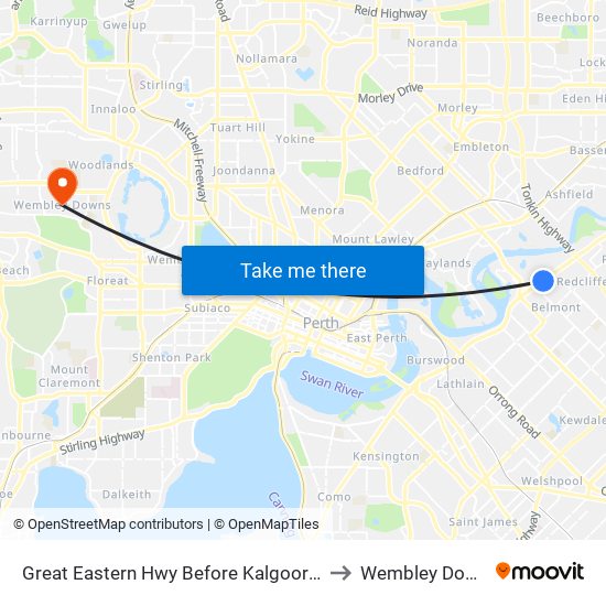 Great Eastern Hwy Before Kalgoorlie St to Wembley Downs map