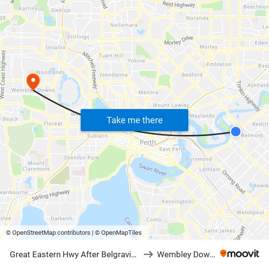 Great Eastern Hwy After Belgravia St to Wembley Downs map