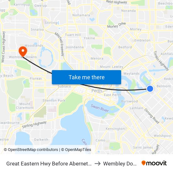 Great Eastern Hwy Before Abernethy Rd to Wembley Downs map