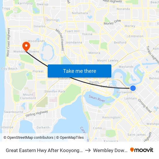 Great Eastern Hwy After Kooyong Rd to Wembley Downs map